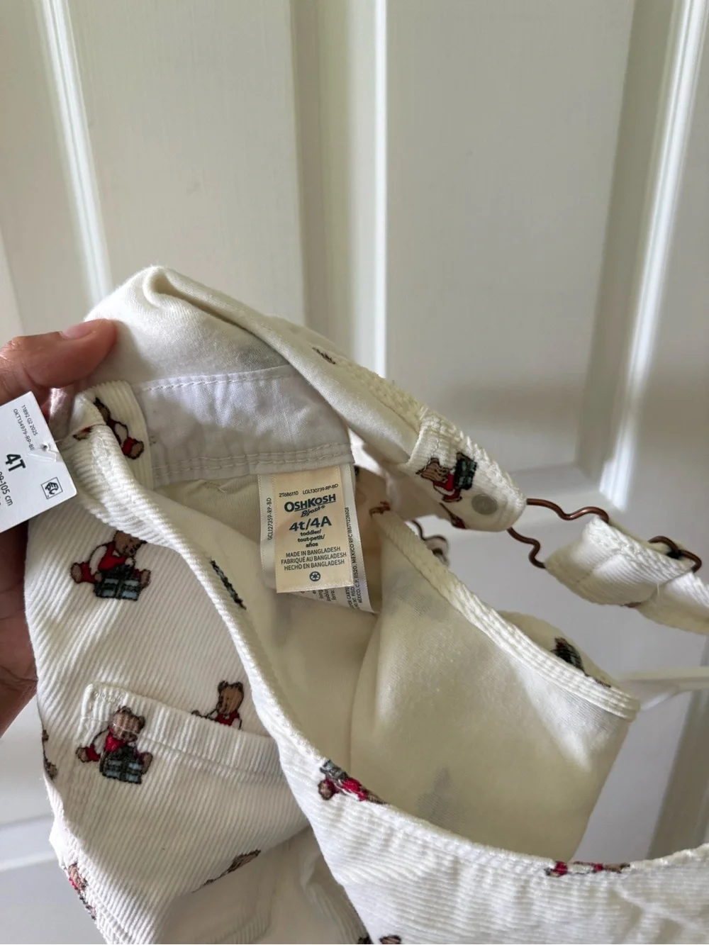 OshKosh B'gosh Cream Overalls with Red Teddy Bear